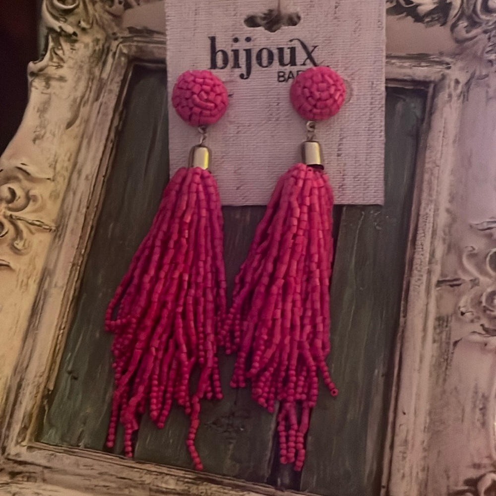 Nwt Bijoux Bar Pink Bead Tassel Earrings